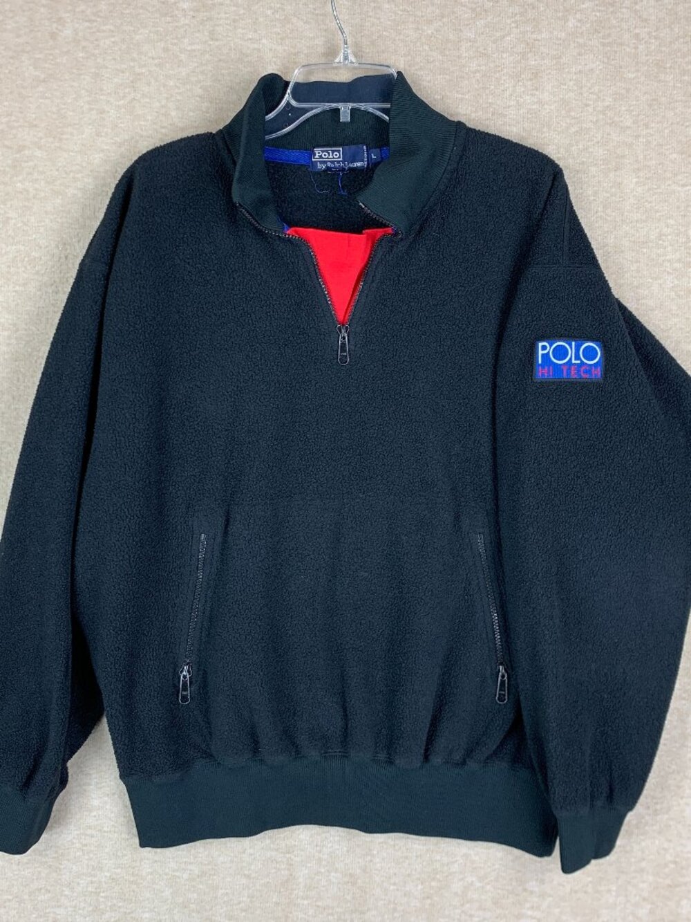 Vintage 90s Polo Ralph Lauren Hi Tech Fleece Jacket 1/4 Zip Pullover Black L Ski